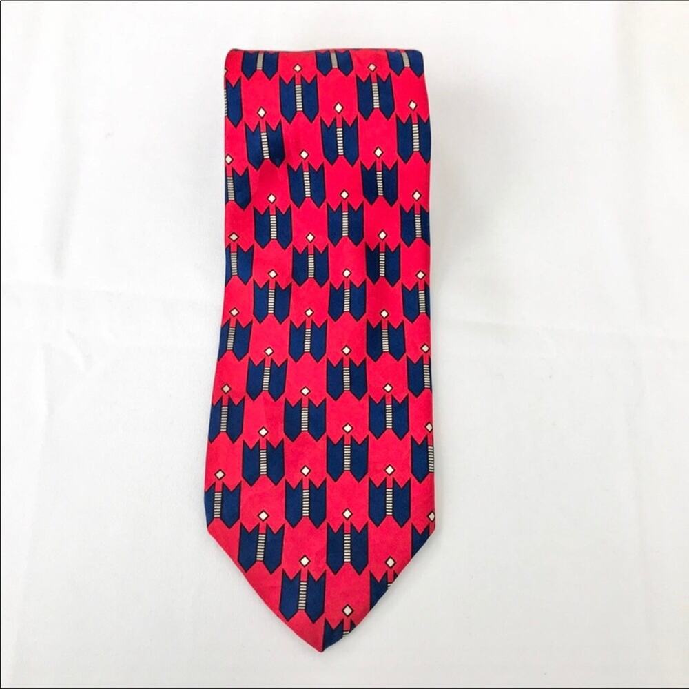 Robert Talbott Silk Red & Blue Tie Geometric Design